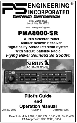 PMA8000-SR Audio Panel/Satellite Radio Manual